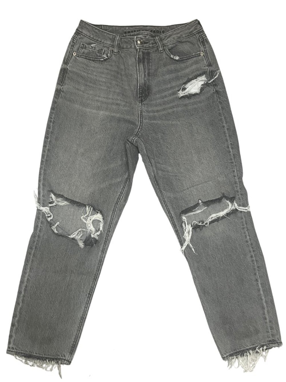 American Eagle Jeans Women's Sz 8 Short Gray Distressed Cropped Wide Leg Raw Hem